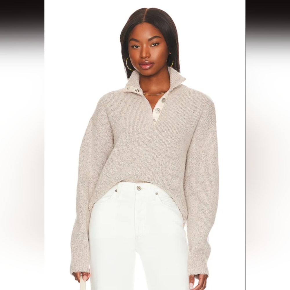 525 America Boxy Snap Front Henley in Oat